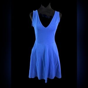 HUHOT Blue V-Neck Sleeveless Fit & Flare Dress